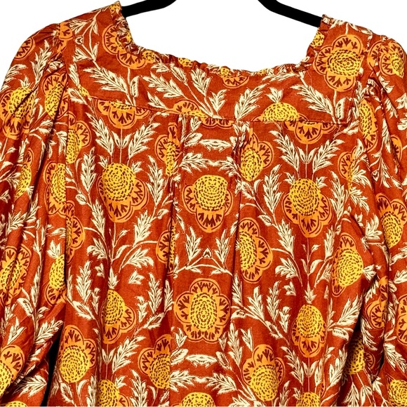 Rachel Zoe Linen Puff Sleeve Button Front Ruffle Square Neckline Blouse Medium - Picture 8 of 12